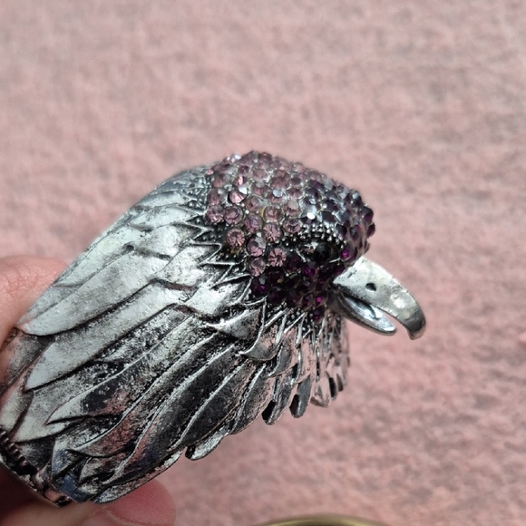 Silver Eagle Bangle Bracelet with Pink/Purple 💜 Rhinestone Head - Picture 4 of 11